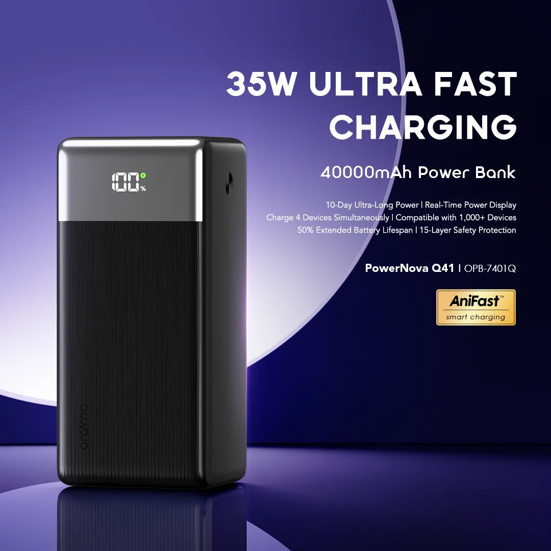 Oraimo PowerNova Q41 OPB-7401Q – Batterie externe 40 000 mAh | Charge ultra-rapide 35W | Kadmarket