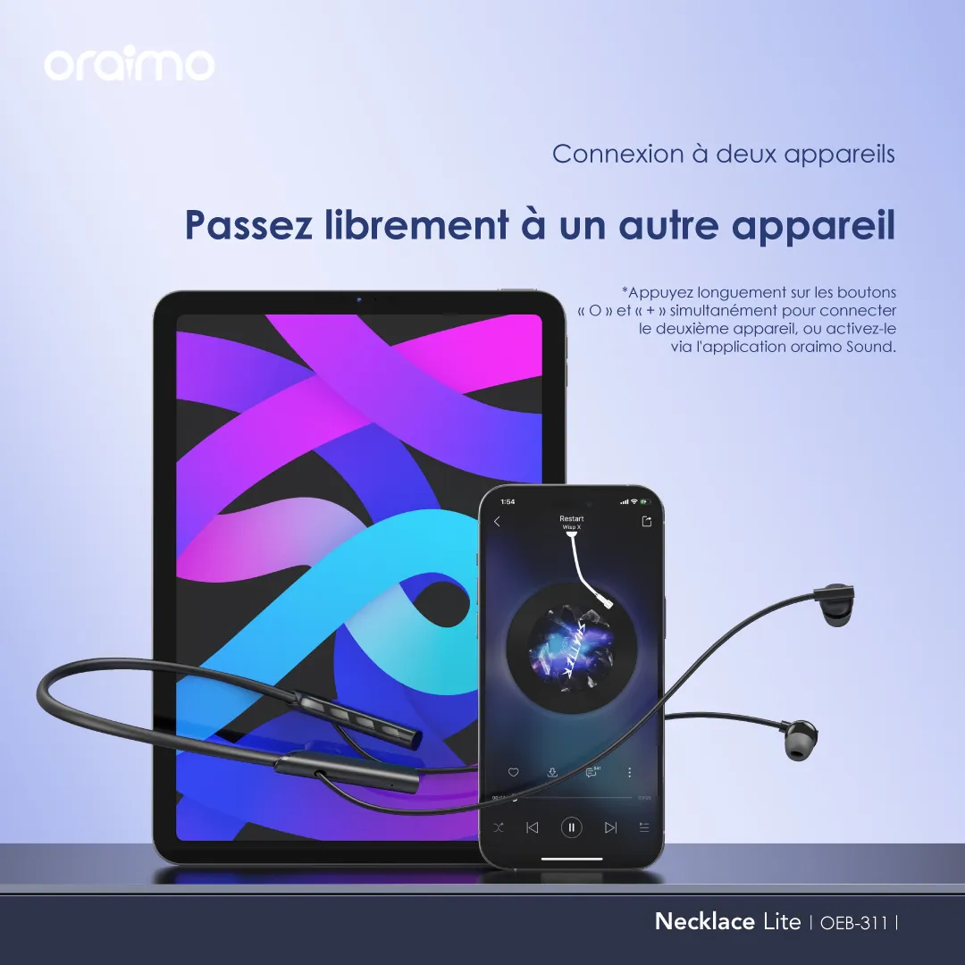 Oraimo Necklace Lite — Autonomie 30H | Basse HavyBass | Livraison Gabon | Kadmarket