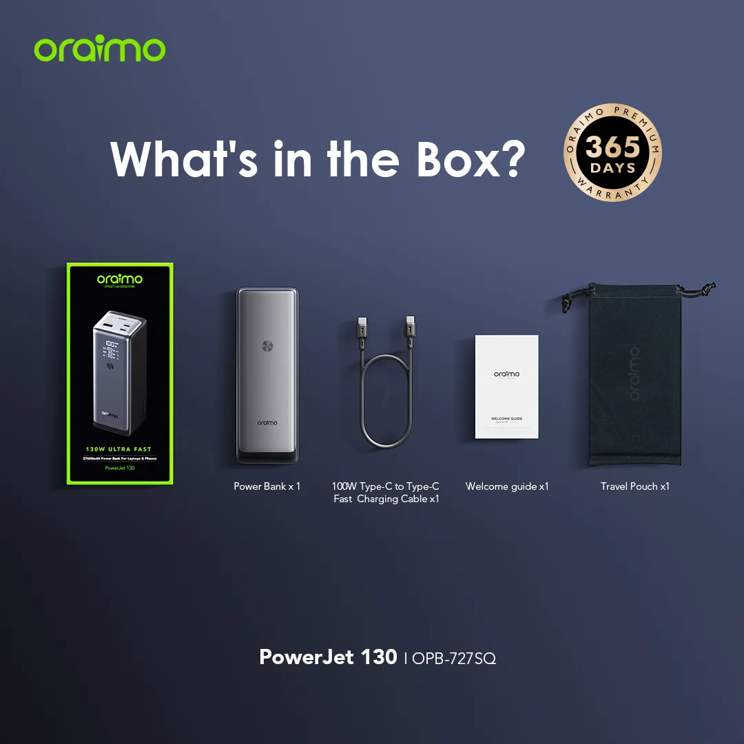 Chargeur portable Oraimo PowerJet 130 — Power Bank 27600mAh | Charge Rapide PC 130W | Livraison Gabon | Kadmarket