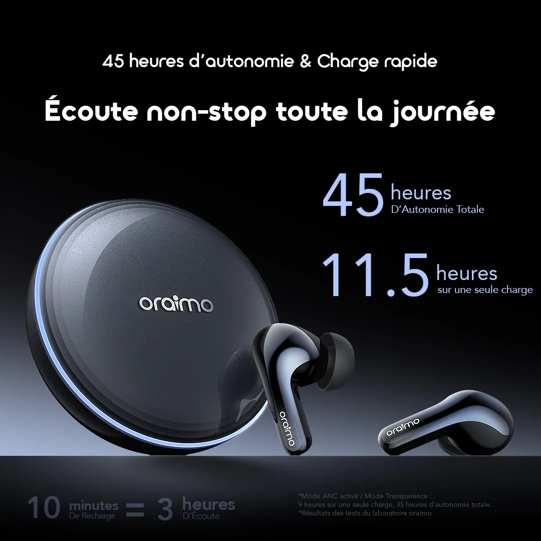 Oraimo SpaceBuds 2 OTW-631 – Écouteurs Bluetooth True Wireless IA ANC 52 dB | Livraison Gabon | Kadmarket