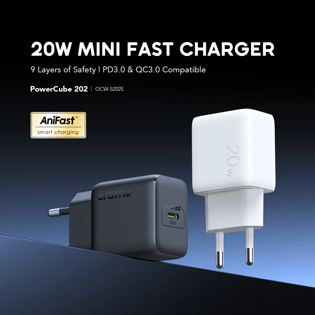 Oraimo PowerCube 202 OCW-5202E – Chargeur USB-C 20W Fast Charge | Livraison Gabon | Kadmarket