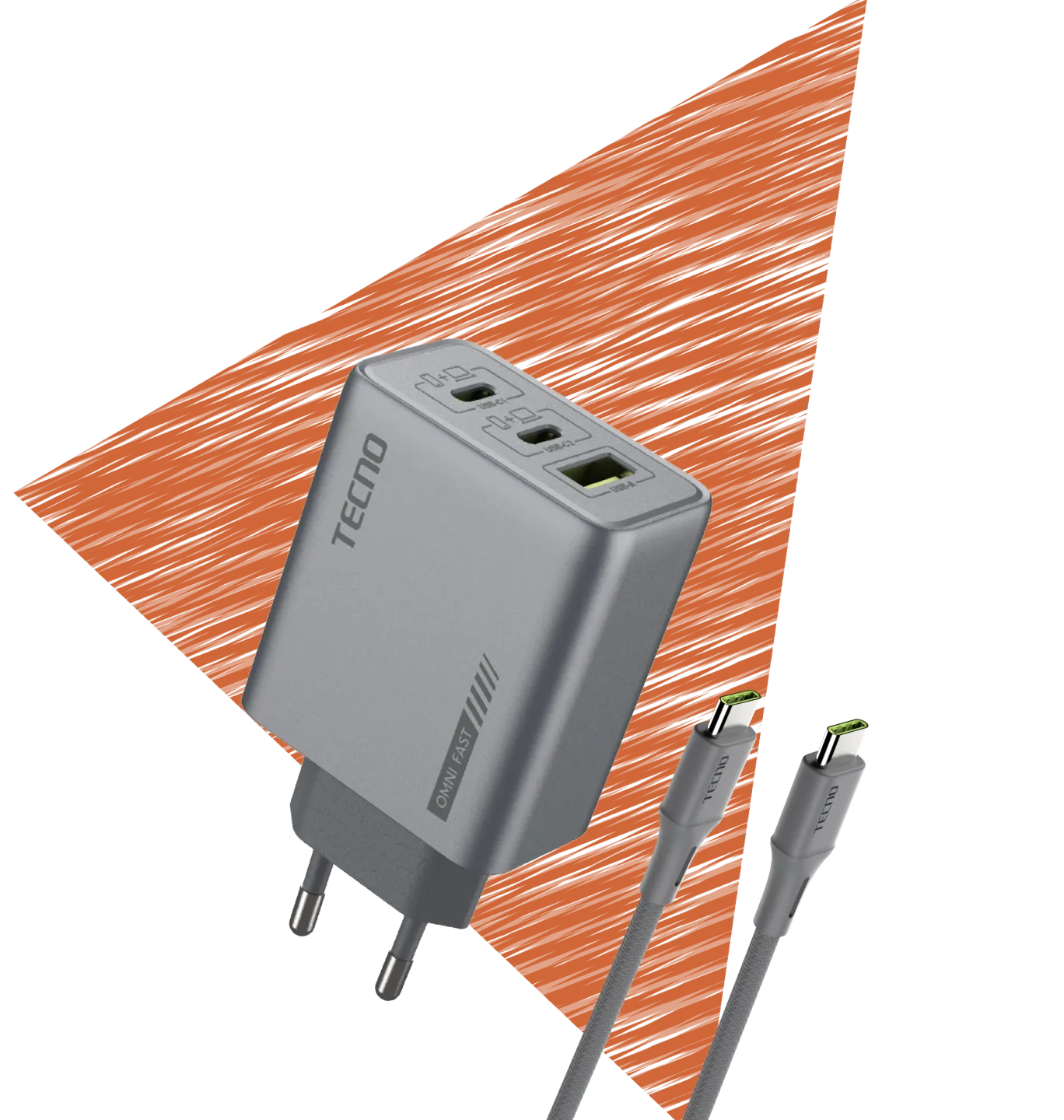 Chargeur TECNO Maxi-Hub PD 70W GaN + Câble USB-C 100W | Livraison Gabon | Kadmarket