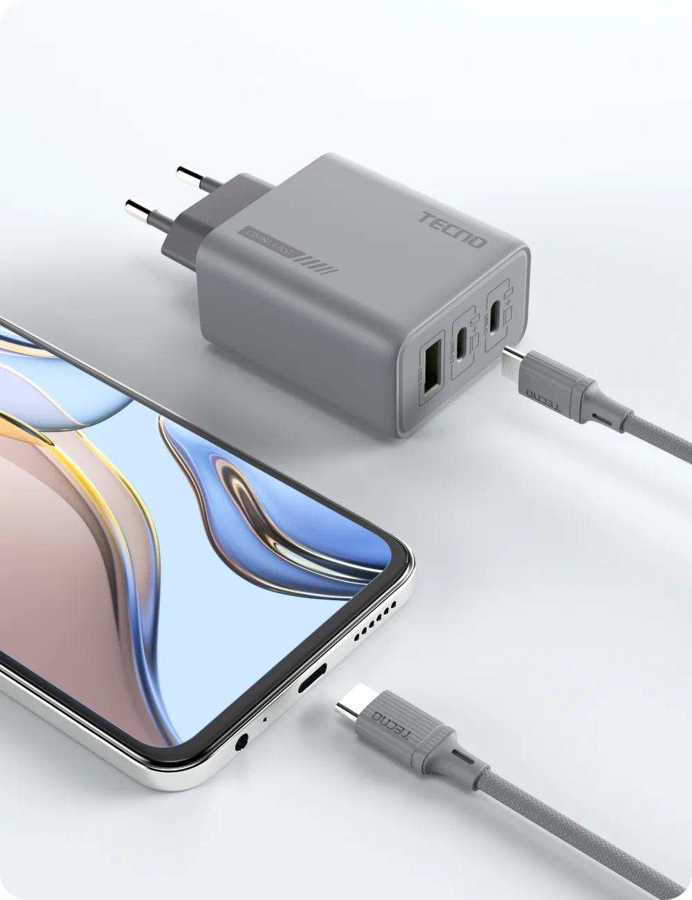 Chargeur TECNO Maxi-Hub PD 70W GaN + Câble USB-C 100W | Livraison Gabon | Kadmarket